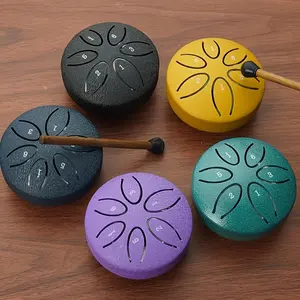 3-Inch 6-Tone Mini Portable Steel Tongue Drum, Beginner Handheld Percussion Instrument, Includes Drumsticks, Cleaning Cloth, Sheet Music, Learning Guide