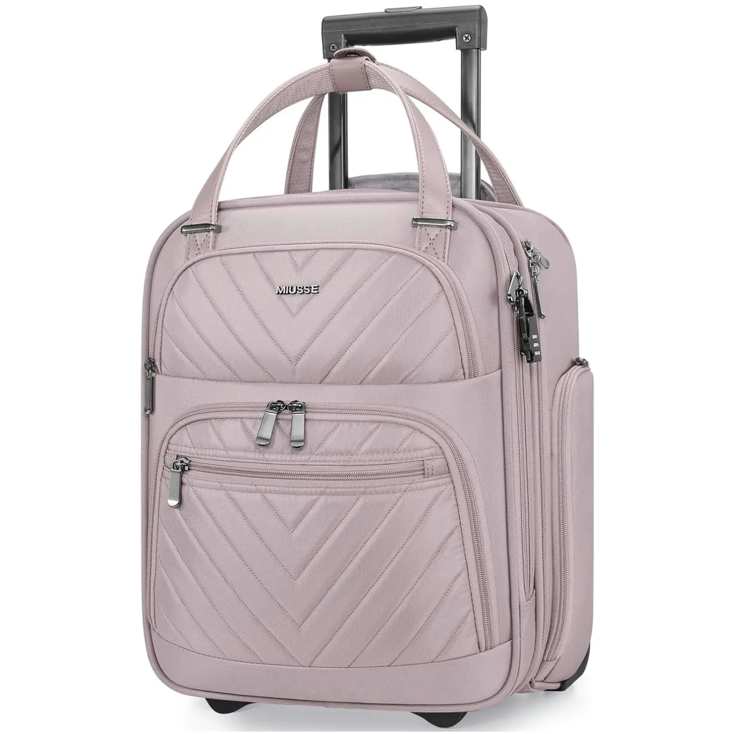 MIUSSE 16-Inch Cabin Sized Carry On Luggage - 15.5x13x8in Rolling Bag, Lightweight Stain-Resist Polyester Fabric, Durable, Buckle, Zipper Pockets, Front Quick Access, 2-Step Handle Fit, Adjustable Handle, Smooth Rolling for Easy Boarding