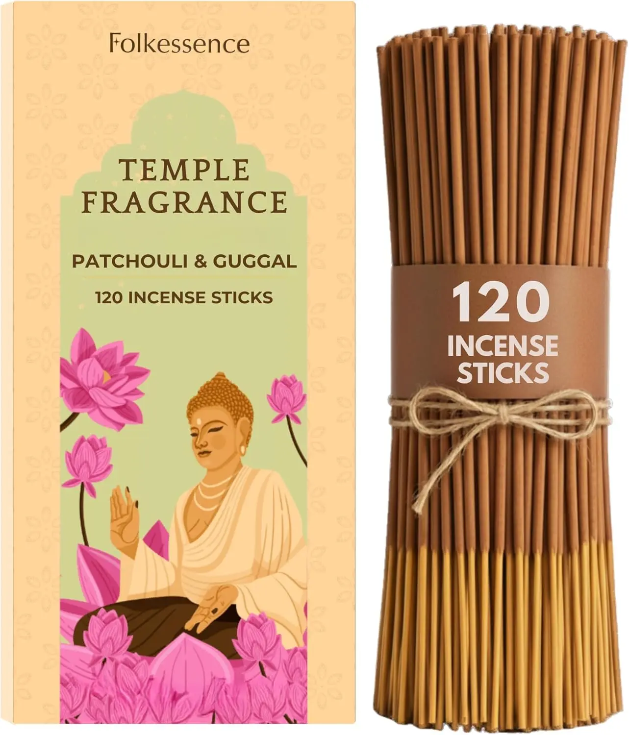 Folkulture Incense Sticks (120 Sticks) | Premium Temple Incents Stick for Spiritual Focus,Energy, Relaxation Gifts for Women | No Charcoal,Organic,Non Toxic,45 Min Burn Time Fall Scents Insence-Sticks