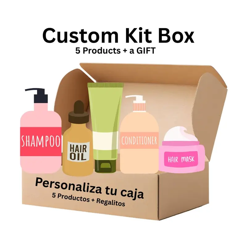 5 products kit - Hair Care products Box - Caja Personalizable (Custom Box kit 5 pack) Including Shampoo, Hair Oil, Conditioner, Hair Mask & Bonus Gift - Personalize Your Care Routine