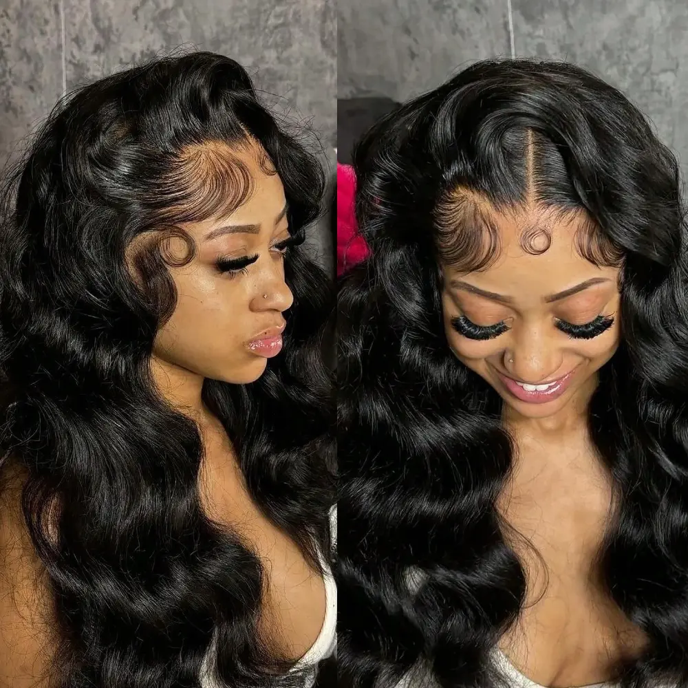 URODY 30 In Human Natural Hair Glueless Black Wig - 13x6 HD Lacefrontal, 180% Density Body Wave, Pre-Plucked, Suitable for Wedding, Birthday