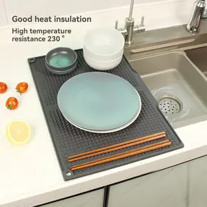 Silicone Dish Drying Mat, Silicone Mats Draining Pad, Heat Insulation Mats , Easy Clean, Heat-Resistant Dish Drainer Mat,  For Kitchen Counter, Drawer Liner, Coffee Maker or Sink,Silicone Texture for Kitchen Draining , Non-slip, SummerEssentials