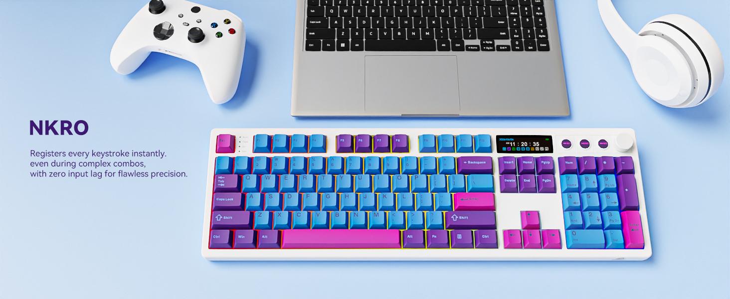 BOYI K104Pro Mechanical Keyboard with 2.2" Screen&Media Knob,QMK/VIA Custom BT5.0/2.4GHz/Type-C Gasket Mounted Hot Swap RGB Full Size Creamy Wireless Keyboard NKRO Gaming Keyboard