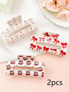 2pcs women's sweet hair claws set, cute bow pattern, small fresh hair accessories, sweet campus hair accessories, New Year gifts, wedding souvenirs, daily fashionable hair accessories, Flat Claw Clips, Hairclips