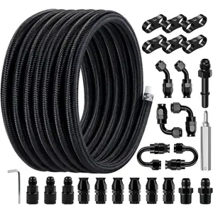 6AN PTFE  Line Kit,E85 Nylon Braided  Hose 20FT PTFE LS Swap EFI  Line Fitting Kit AN6
