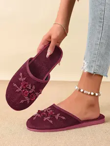 New Women's Handmade Beaded Sequin Floral Ultra-Light Flat Sandals, Autumn Winter Eva Sole Vacation Indoor Slippers Footwear