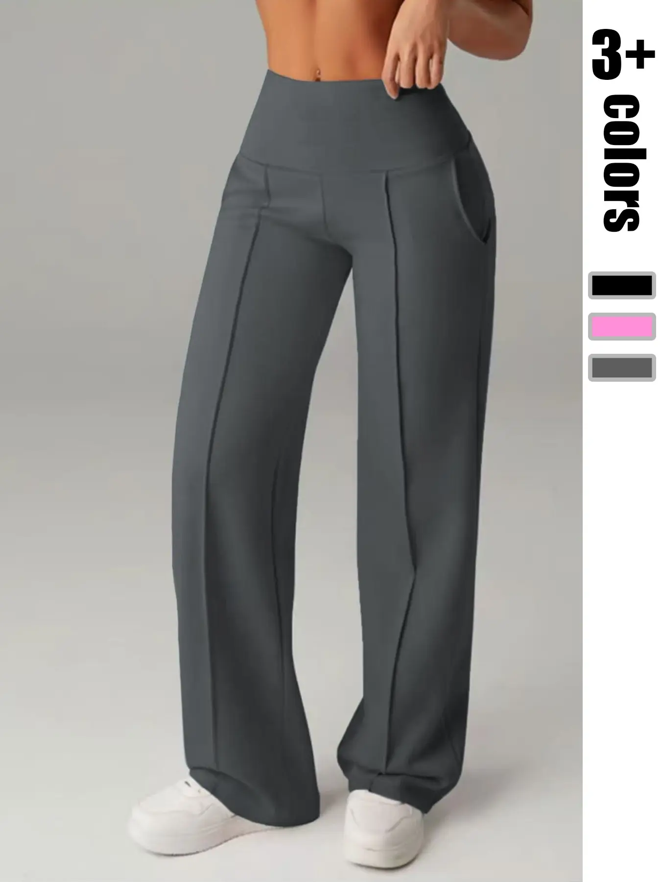 Qfen Sport Women's Outdoor Running Pants, Activewear Fitness, High Waist, Loose-Fit, Pocketed, Striped Waistband, Elastic Waist, Yoga, Gym, Tennis, Golf, Fitness Bottoms