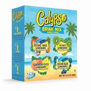 Calypso Singles To Go! Drink Mix Variety Pack – Lemonade On-the-Go Powdered Drink Mix Packets – Low Calorie Water Enhancer – Island Wave, Kiwi, Southern Peach, Ocean Blue Lemonade, 30 Count