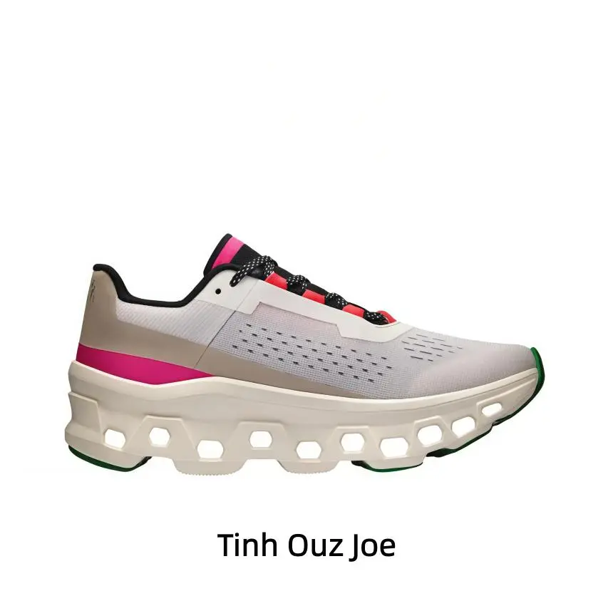 Ultra-Light Hollow Cloud Cushion Pastel Color Daily Fitness Running Trainers, wear-resistant ultra-breathable woven textile upper, gentle off-white main tone matched with vibrant pink and fresh green color accents, ergonomic segmented hollow buffer sole