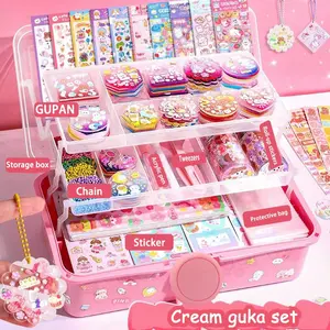 Kids DIY Guka Cream & Sticker Craft Kit | 5-10Y Boys Girls Keychain Gift Box | Pink Purple Birthday New Year Holiday Toy