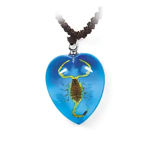 Real Bark Scorpion Necklace Heart Shaped Blue Real Nature Gift