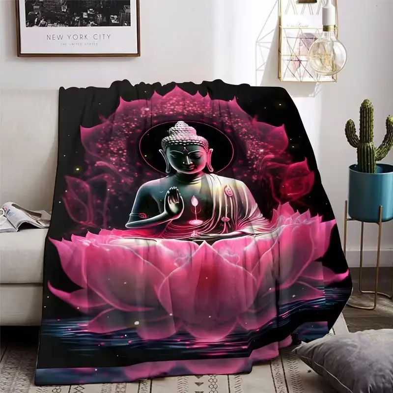Lotus Buddha Dark Starry Zen Meditation Print Soft Comfortable  Throw Blanket Warm Cozy Couch Bedroom Nap Home Blanket Spiritual Healing Yoga Boho Mystic Living Room Wellness Birthday Holiday Giftable  Warm Throw Blanket