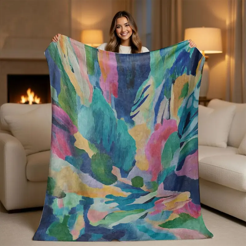 Abstract Print Flannel Blanket - Art Graphic Blankets with Romantic Eiffel Tower Night Scene, Dreamy Starry Sky Paris Design, Aesthetic French Vibe Room Decor, Perfect Anniversary Gift for Her