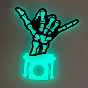 Hang Loose skeleton hand glow in the dark hard hat clip - High-Quality PLA, Versatile Design for Full Brim, Cap Style, and Bump Caps, Easy to Install