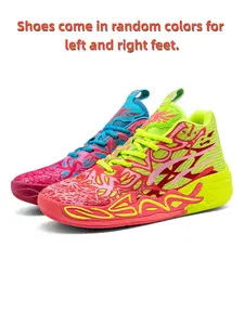 Parent - Child Fluorescent Pink - Green Graffiti Athletic Basketball Shoes, Art Sports Style, High - Top Mesh Material, Eye - Catching & Unique, Shock - Absorbing & Ankle - Protecting, Ideal for Parent - Child Basketball Training & Trendy Outfits