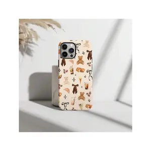 Brown Bear Collage Phone Case, Beige Girly, Gift For Coffee Lover,  16 15 14 13 12 11 Pro Max Plus