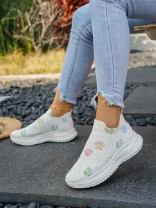 Women's Cat Paw Print Flyknit Mesh Casual Shoes, Slip-On Breathable Soft Sole, Comfortable Everyday Footwear, Trendy and Stylish Design