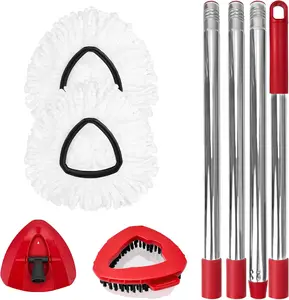 Spin Mop Replacement Set for O-Ceda EasyWring 1-Tank System, Includes 2 Mop Head Replacement, 1 Mop Handle (30-58in Adjustable 4-Section Pole), 1 Scrubber Head, 1 Spin Base