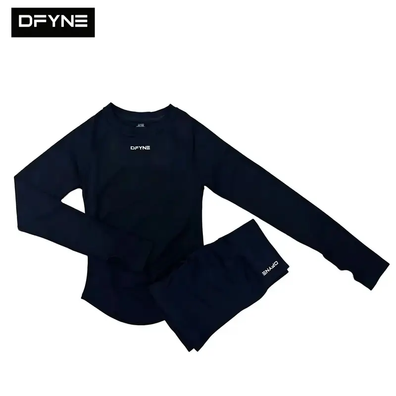 Women's DFYNE Seamless 2-Piece Yoga Set, Long Sleeve Workout Top & Matching Bottoms, High-Stretch Nylon Spandex Slim-Fit Activewear, Lightweight Breathable Gym Outfit for Pilates, Running, Fitness Training & Outdoor Sports