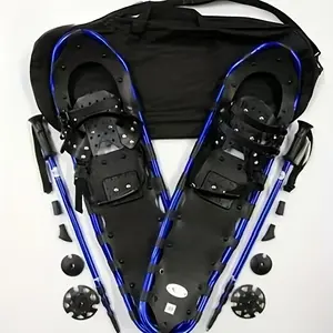 Three-in-one Snow Shoes Suitable for Men, Women, Youth, and Children, Comes with Trekking Poles and Carrying Bag, Lightweight Aluminum Alloy Snow Shoes, Size 25inch in Blue