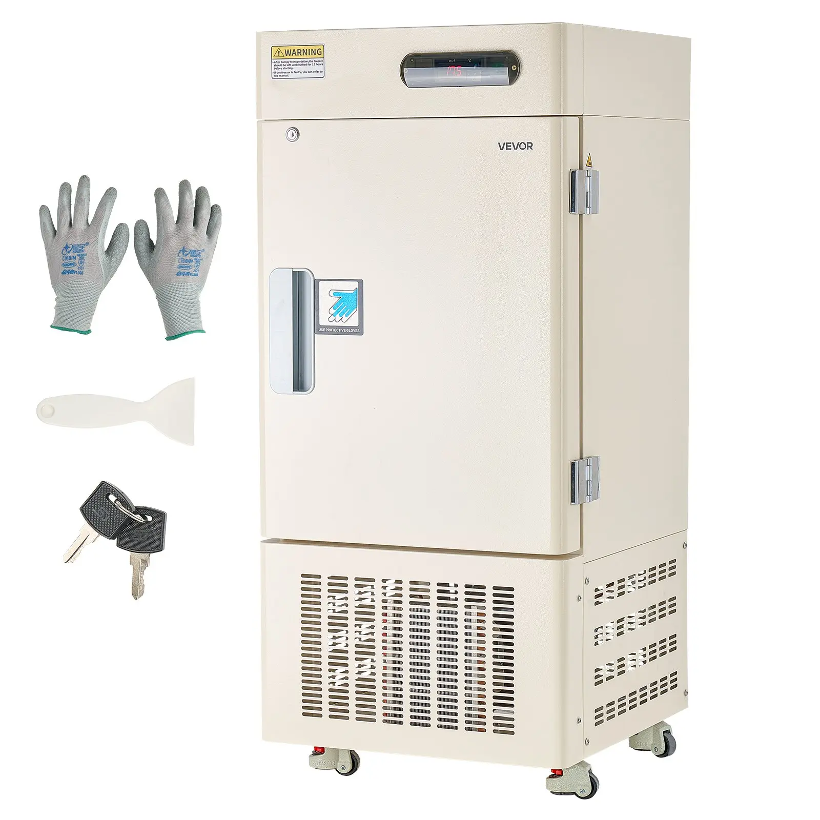 【DealsForYouDays】VEVOR Ultra Low Temperature Freezer, 28 L, 40 to 123 Adjustable Temp Range, with Rollers and Digital Display, 304 Stainless Steel Liner, Low Temperature Lab Freezer for Laboratory Samples Storage