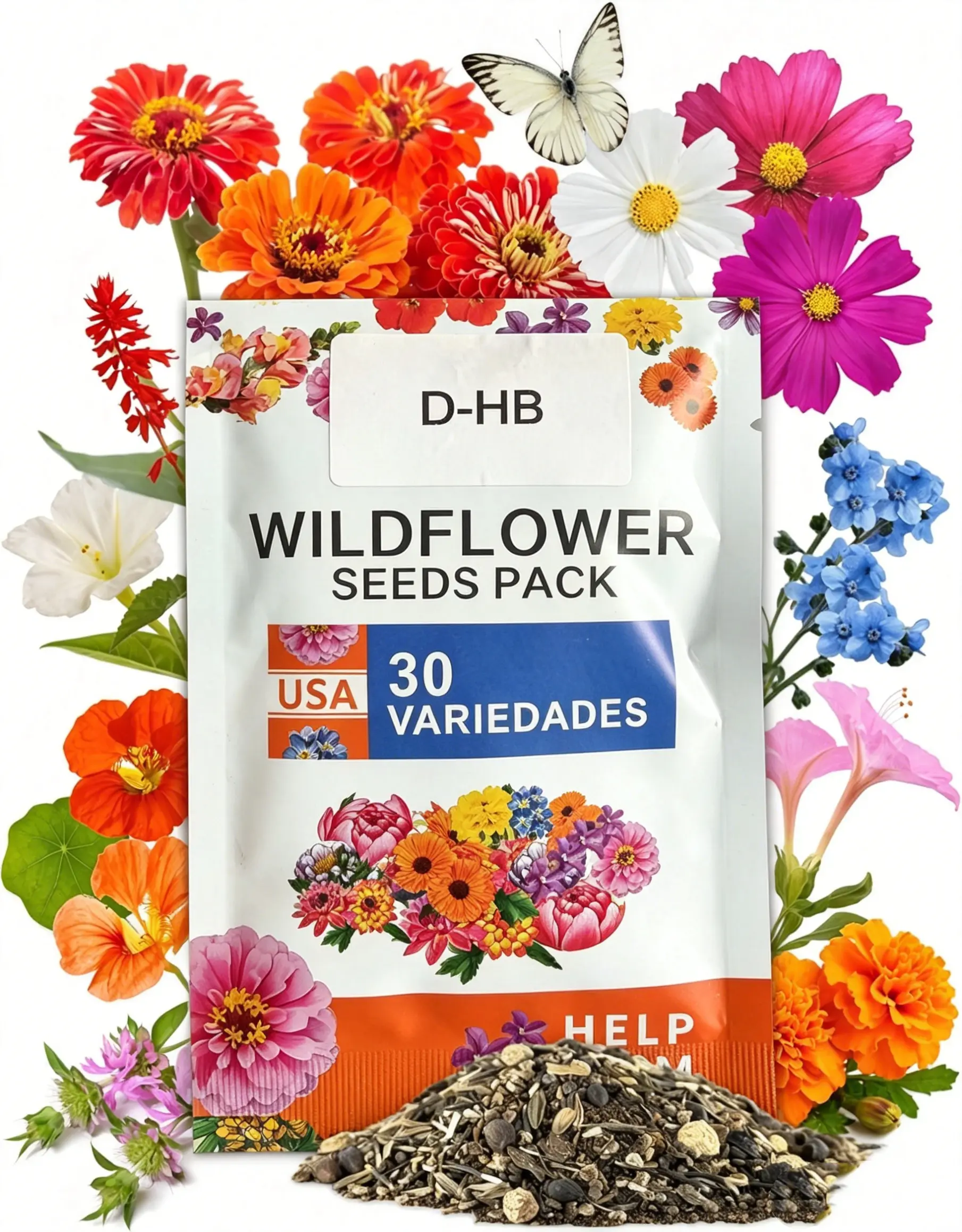 Wildflower Seeds Butterfly and Humming Bird Mix - 7,500+ Seeds - 30 Open Pollinated Annual and Perennial Species High Germination Rate Garden Seeds