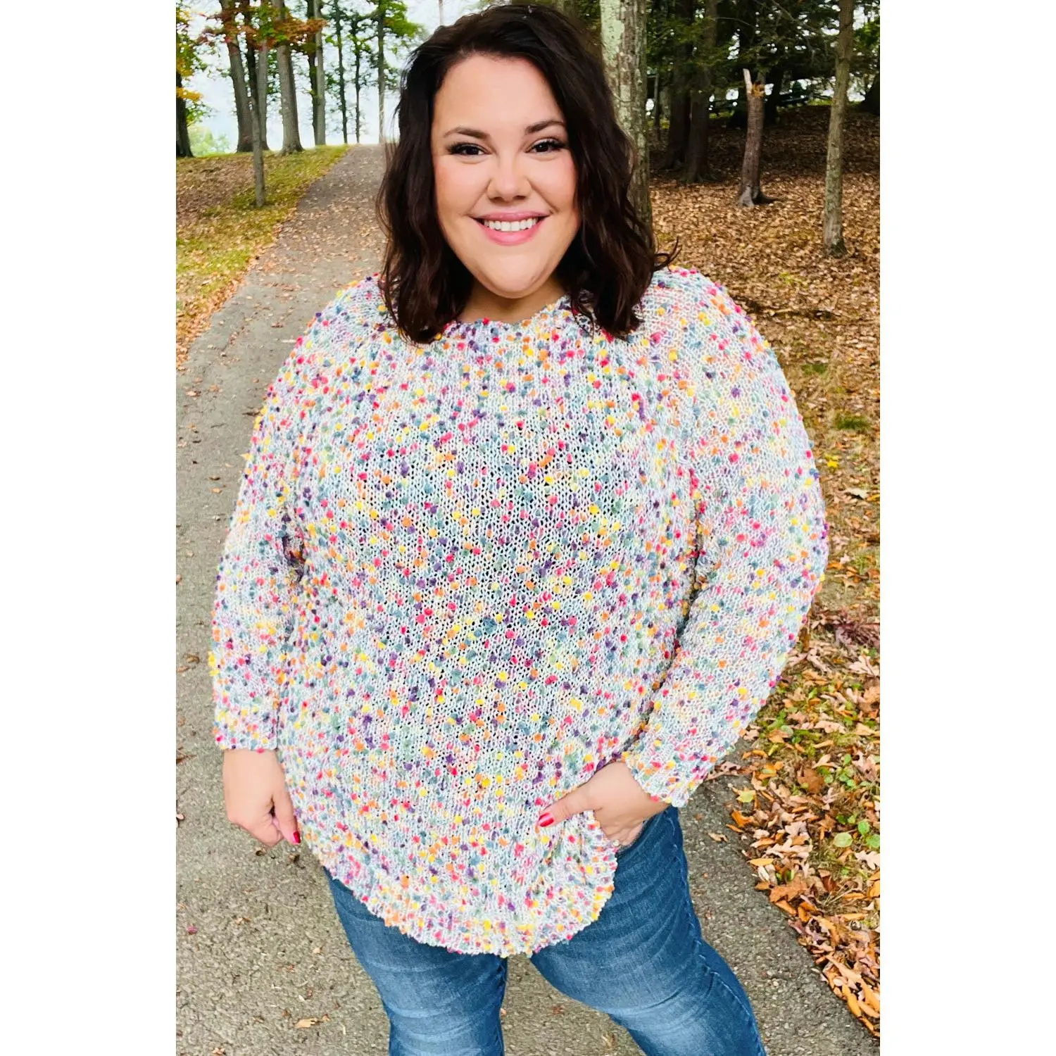 Eclectic Ivory Popcorn Rounded Hem Shirttail Pullover Sweater