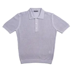 Zephyr Short Sleeve Button Up Crochet Polo Shirt - Lilac