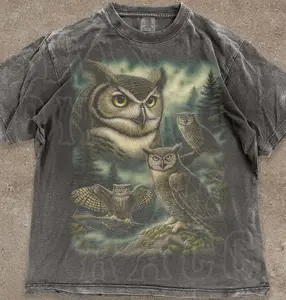 Forestcore Graphic Tee, Vintage Owl Faded T-Shirt, Retro Wildlife Shirt for Men Women, Cabin Core Grunge Aesthetic, Woodland Animal Top, Clothing Gift for Him or Her, Unisex Gift