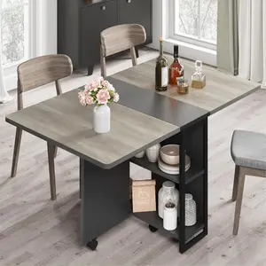 Folding Dining Table, Drop Leaf Dining Table for 4, Foldable Kitchen Table with 2 Storage Shelf, Space Saving Dining Tables for Small Spaces, Movable Kitchen Table with 6 Wheels