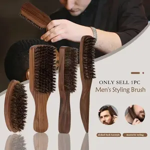 Men'S Styling Brush Hard Bristle Walnut Handle Men'S Back Comb Suitable for Coarse and Fine Hair, Untangling, Styling, and Beard Grooming