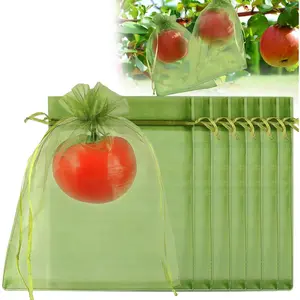 100Pcs  Protection Bags, 6x9 Inch Green  Tree Netting Cover Drawstring Mesh Tomato Bags Pest Barrier for Apples Mango weed puller tool fruit garden project metal wind fountain outside fence cleaning pole staple steel ornament fairy flag statue dark pebble