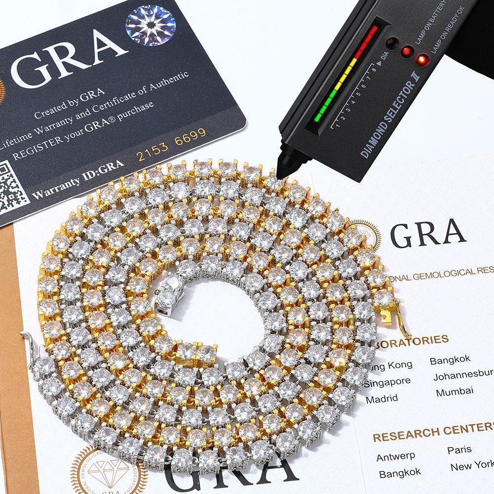 Fine Jewelry Hip Hop 925 Sterling Silver VVS Moissanite Diamond Cluster Tennis Chain Bracelet Necklace for Men Women