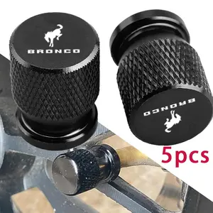 Ford Bronco 5pcs Aluminum Alloy Tire Valve Stem Cap, Metallic Texture, Anti-Theft & Dust-Proof, Automotive Accessories
