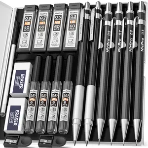 Nicpro 6 Pack Art Mechanical Pencils Set, Black Metal Drafting Pencil 0.3, 0.5, 0.7, 0.9 mm & 2Pack 2mm Graphite Lead Holder(4B 2B HB 2H) for Writing Sketching Drawing with 8 Lead Refills Eraser Case