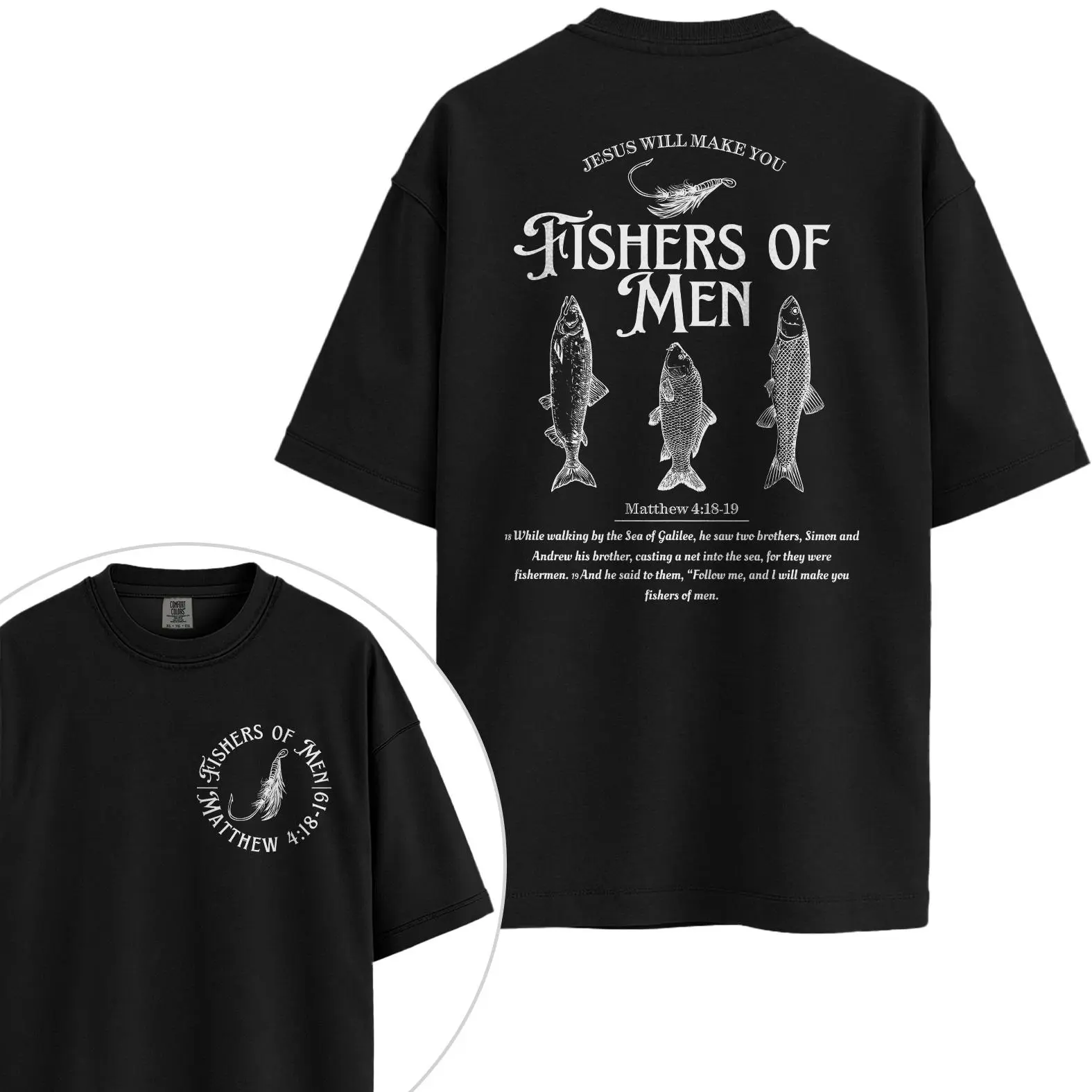Comfort Colors Fishers of Men Shirt, Christian Fishing Shirt, Matthew 4:19 Bible Verse Shirt, Gift for Christians