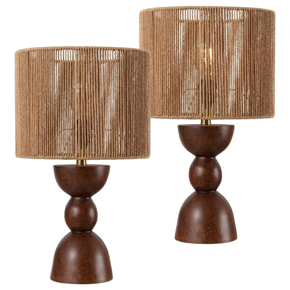 Sherry 22" Bohemian Coastal Hourglass Totem Resin Base LED Table Lamp with Hand-Woven Paper Rope Drum Shade for Ambient Glow