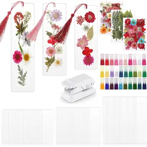 50 count DIY Dried Flower Bookmark Making Kit, 3 Size DIY Pressed Flower Transparent Bookmark Laminating Pouches Thanksgiving Christmas Teacher  Bulk for Book Lovers(Rainbow Colors)
