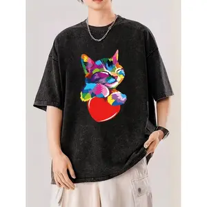Trendy Retro Style Cool 230g Wash Pure Unisex Standard Size T Shirt Comfortable Breathable Suitable for All Seasons Casual Sportswear