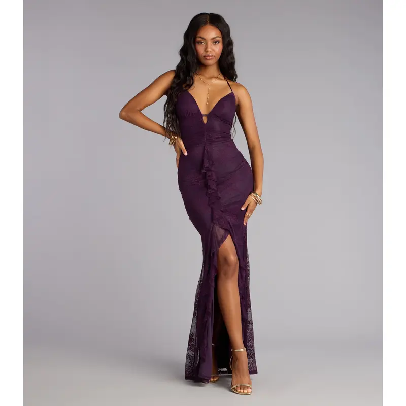 Donna Lace Ruffled Mermaid Formal Dress