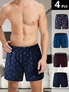Mens Boxer Shorts Funny Boxers Sleep Short Plaid Cotton Loose Woven Boxers for Men