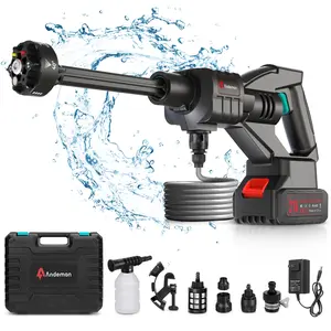 Andeman Cordless Pressure Washer, 800 PSI 1.5 Gpm Portable Handheld High-Pressure Washer Gun, Battery Powered Car Wash Gun with 5 Meter of Hose and 6-in-1 Nozzle for Car/Fence/Floor/Patio Cleaning & Watering