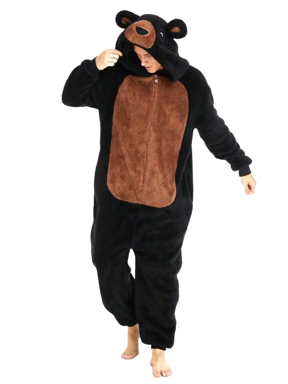 Fluffy Bear Costume Adult Unisex Bear  Pajamas Hooded Zipper Halloween Animal Cosplay Costume For Women Men