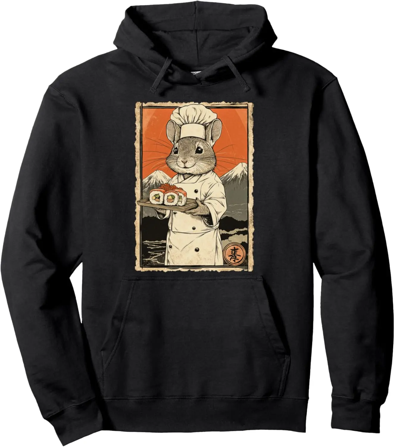 Funny Vintage Japanese Food Art Cute Chinchilla Sushi Chef Pullover Hoodie