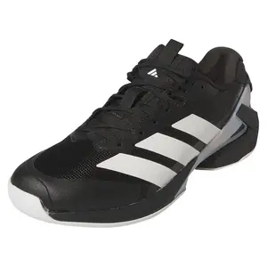 Men`s Adizero Ubersonic 5 Tennis Shoes Core Black and Silver Metallic