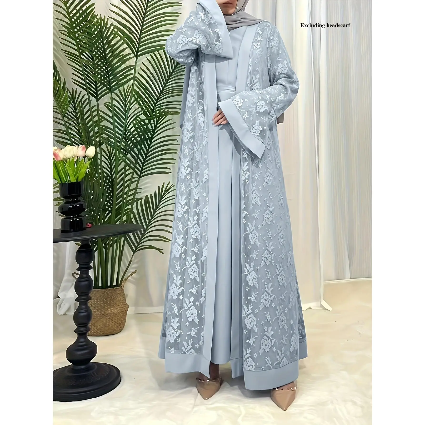Muslim Fashion Women Islamic Traditional Clothing Arabic Dress Abaya Robe Jilbab Two-Piece Set