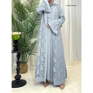 Muslim Fashion Women Islamic Traditional Clothing Arabic Dress Abaya Robe Jilbab Two-Piece Set