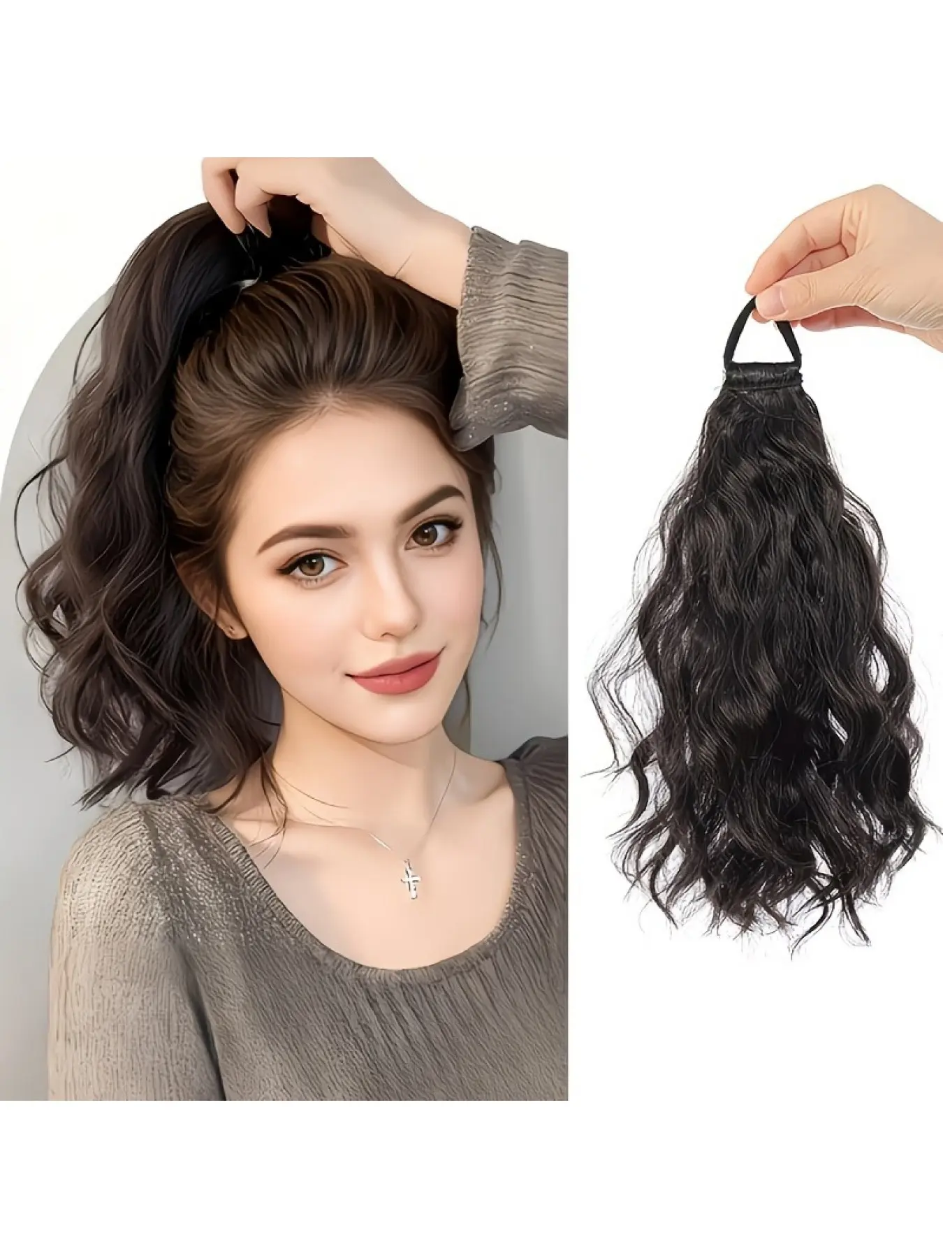 Curly Ponytail Extension for Women, Cloud Perm Fluffy High Ponytail, Water Wave Braided Ponytail, Synthetic Hair Claw Clip Ponytail, Synthetic Hairpieces, Synthetic Fiber Hairpieces