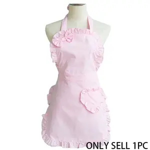 1pc Pink Long Ruffle Aprons for Women with Pockets Kitchen Maid Apron Vintage Skirt Cute Ruffle Dress Costume Kitchen Cooking Aprons