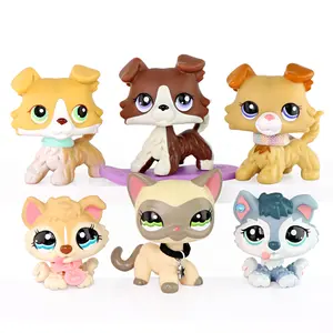 6Pcs Cute Big Eyes Pet Figurines Set, Assorted Collie Husky Puppy & Short Hair Cat Mini Animal Dolls with Collar Accessories, Kids Pretend Play Toy, Collectible Figures Desktop Ornament Birthday Gift